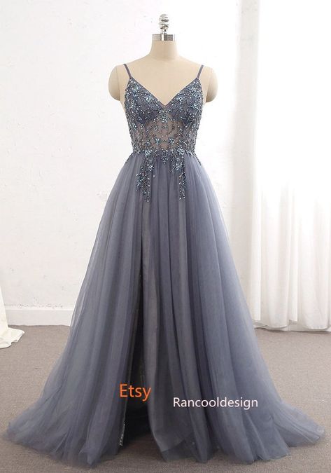 Blue Grey Prom Dresses Long, Gray Blue Prom Dress, Purple Grey Prom Dress, Ashy Blue Prom Dress, Grey Plus Size Dress, Grey Grad Dress, Blue Gray Prom Dress, Light Gray Prom Dress, Highschool Graduation Dresses Long