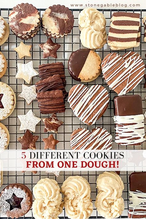 Christmas Cookies To Mail, 5 Cookies One Dough, One Dough Multiple Cookies Christmas, How To Bake Christmas Cookies, Cookie Box Cookies, Assorted Christmas Cookies, Christmas Cookies One Dough, One Dough Many Cookies Christmas, Best Cookies To Ship