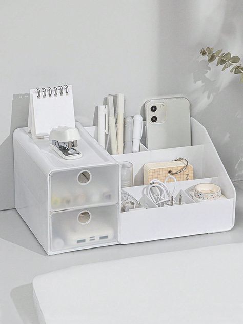 White Desk Decor, Home Lounge Room Bar, Cute Desk Organization, Desk Organisation, Room Organization Bedroom, Desktop Drawers, Study Desk Decor, Dorm Room Inspiration, Desk Organization Office