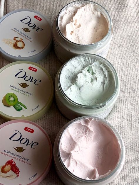 Body Scrubs, Dove Exfoliating Body Polish, Exfoliating Body Polish, Alat Makeup, Shower Skin Care, Body Polish, Pretty Skin Care, Bath And Body Care, Body Care Routine