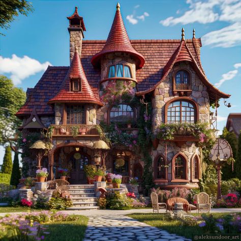 Witches House Exterior, Fairytale Home Exterior, Story Book House Exterior, Magical House Exterior, Fantasy Cottage Concept Art, Fantasy House Exterior, Fairytale Cottage Exterior, Sims 4 Magic House, Witch House Exterior