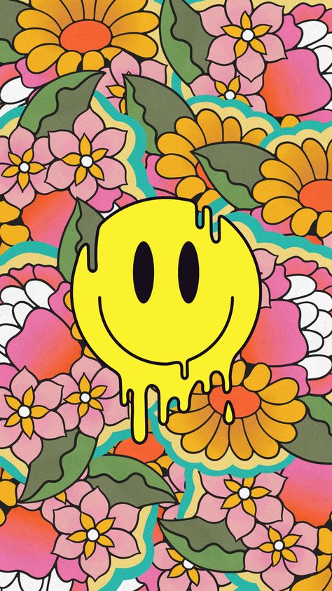 Cute Wallpapers Retro, Trippie Wallpapers Aesthetic, Retro Cartoon Background, Trippy Iphone Wallpaper Aesthetic, Trippy Flowers Drawing, Smiley World Wallpaper, Peace Sign Wallpaper Iphone, Trippy Smiley Face Wallpaper, Smiley Face Flower Wallpaper