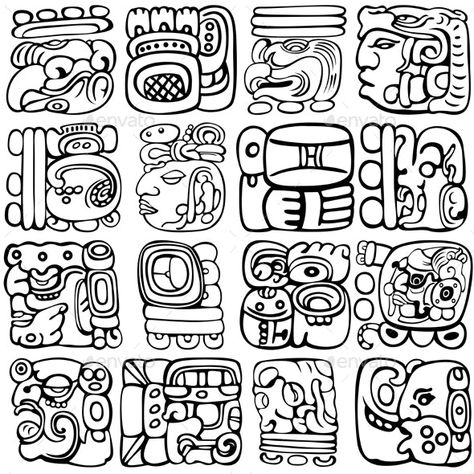 Mayan Glyphs by sateda2012 | GraphicRiver Aztec Glyphs, Mayan Glyphs, Mayan Mask, Aztec Symbols, Mayan Tattoos, Glyph Tattoo, Ancient Gods, Mayan Symbols, Maya Art