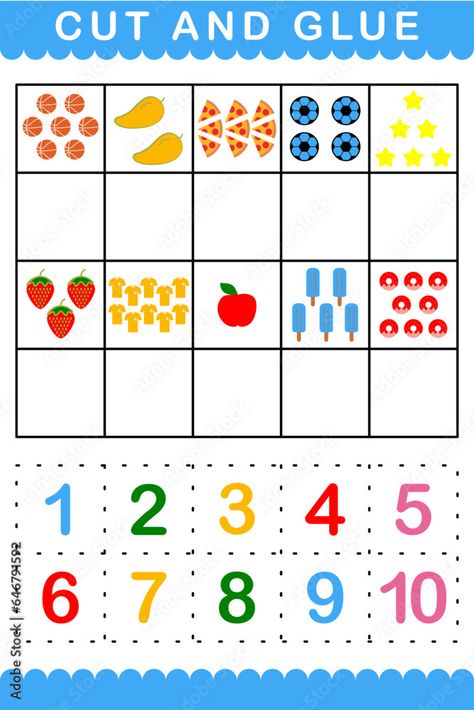 Download cut and glue paste count number 1 to 10 flashcards for kids and preschool Stock Vector and explore similar vectors at Adobe Stock. Number 1 To 10, Number Worksheets Kindergarten, Cut And Paste Worksheets, Cut And Glue, Numbers Kindergarten, Flashcards For Kids, Numbers 1 10, Ordering Numbers, Number Worksheets