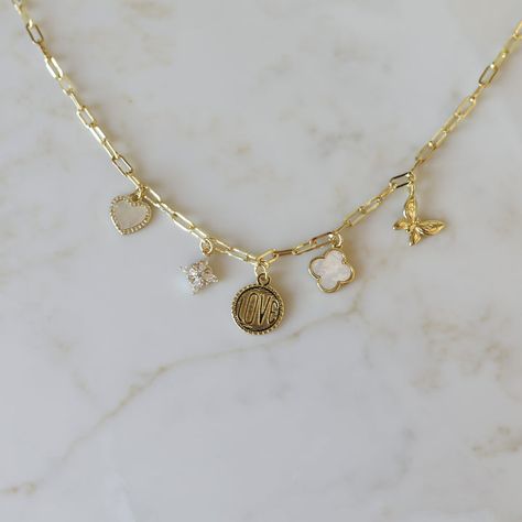 New – Haven & Haddie Necklace Charm Ideas, Charm Necklace Inspo Gold, Big Charm Necklace, Hobby Lobby Necklace Diy, Charm Necklace Diy How To Make, Gold Charm Necklace Aesthetic, Hobby Lobby Charm Necklace, Charm Jewelry Diy, Cute Charm Necklaces