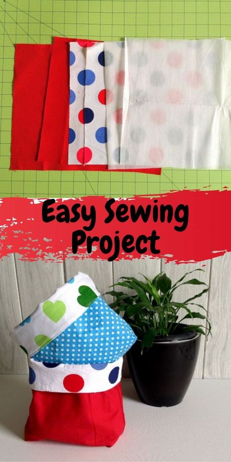 Learn how to sew these DIY reversible fabric baskets to put away your little things. This an easy sewing project, perfect for a beginner seamstress. This free sewing tutorial will take you through easy and quick steps to make a fabric storage bin in minutes. #diyfabricbaskets #diyfabricbasketseasy #diyfabricbasketstoragebins #sewingtutorial #easysewingproject #beginnersewingproject Patchwork, Tela, Diy Sewing Basket How To Make, How To Sew A Fabric Basket, Diy Basket Fabric, One Hour Basket, Small Fabric Baskets Free Pattern, Easy Fabric Basket, Sew Storage Basket