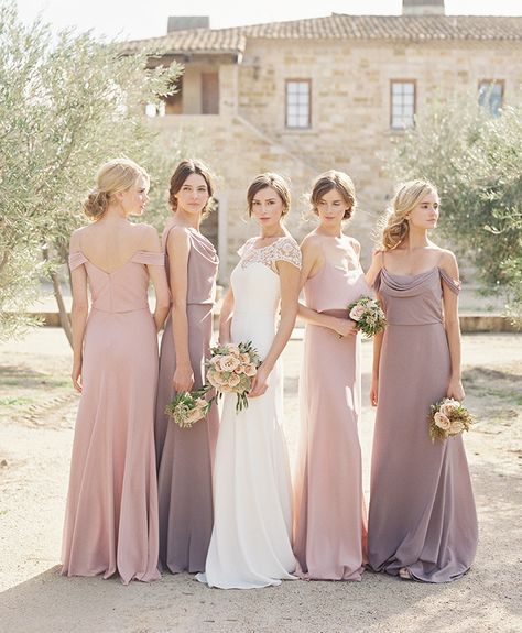 Designer Spotlight: Jenny Yoo Mauve Wedding Colors, Dusty Rose Wedding Colors, Lilac Bridesmaid, Mauve Wedding, Elegant Bridesmaid Dresses, Dusty Rose Wedding, Mismatched Bridesmaid Dresses, Bridesmaid Dress Colors, Jenny Yoo