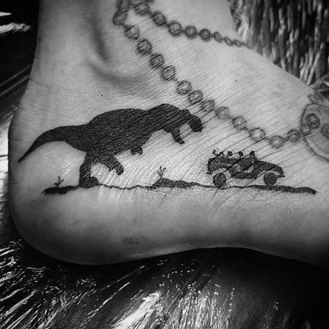 50 Jurassic Park Tattoo Designs For Men - Dinosaur Ink Ideas Jurrasic Park Tattoo Small, Simple Scooby Doo Tattoo, Jurassic Park Tattoo Ideas, Jurrasic Park Tattoo, Jeep Tattoos, Dinasour Tattoo, Jeep Tattoo, Jurassic Park Tattoo, T Rex Tattoo