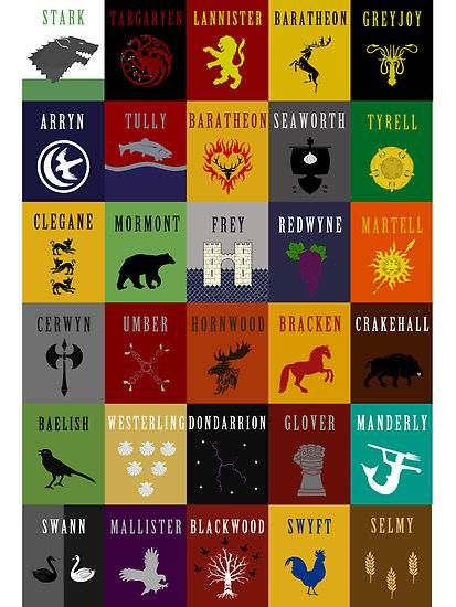 Game of Thrones House sigils Got Houses, Nerd Crochet, Game Of Thrones Sigils, Game Of Thrones Map, Game Of Thrones Party, Game Of Thones, Got Game Of Thrones, Game Of Thrones Quotes, Game Of Trones