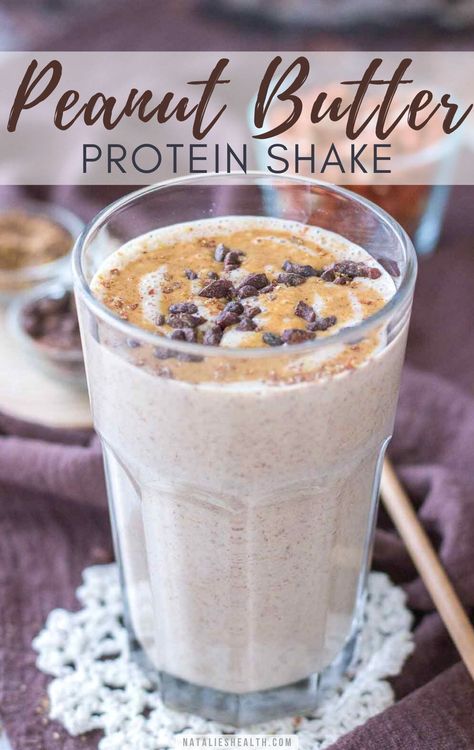 Peanut Butter Chocolate Protein Shake, Protien Shake Recipes, Peanut Butter Cup Smoothie, Vanilla Protein Shake Recipes, Protein Powder Recipes Shakes, Easy Protein Shakes, Chocolate Protein Shake, Protein Drink Recipes, Homemade Fruit Leather