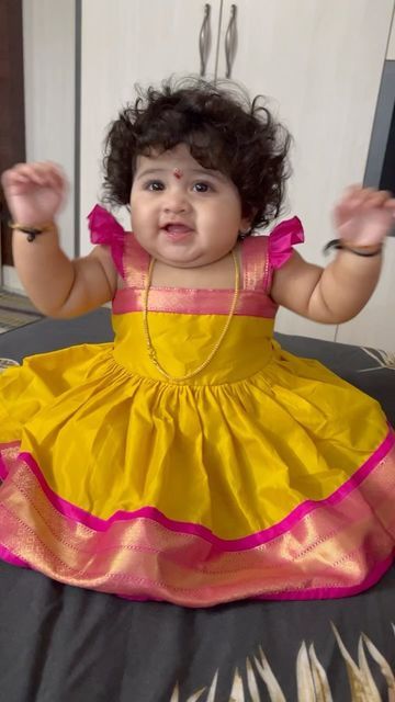 Traditional Baby Girl Dress, Khan Frock Design, Pattu Dress For Kids, Baby Girl Dresses Design, Paithani Dress For Baby Girl, Pattu Langa For Baby Girl, Traditional Frocks For Kids, Pattu Frocks For Baby Girl, Baby Girl Traditional Dress Indian