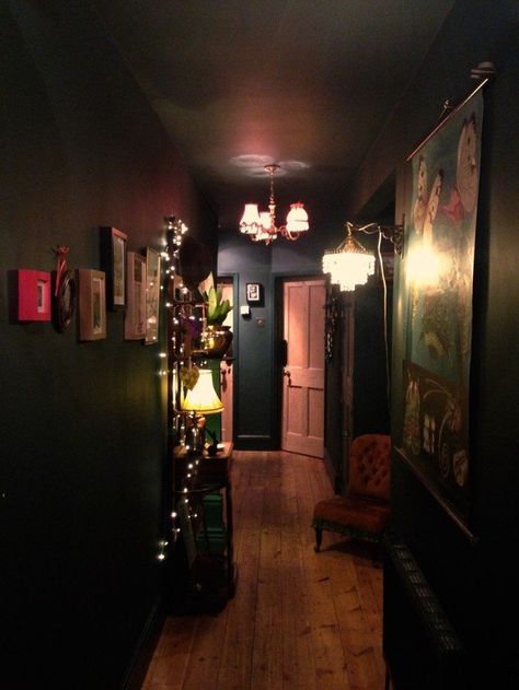 Dark Hallway by Shella Anderson Black House Interior, Dark Hallway, Moody Interiors, Dark House, Goth Home, Dark Home, Dark Walls, Dark Interiors, Gothic House