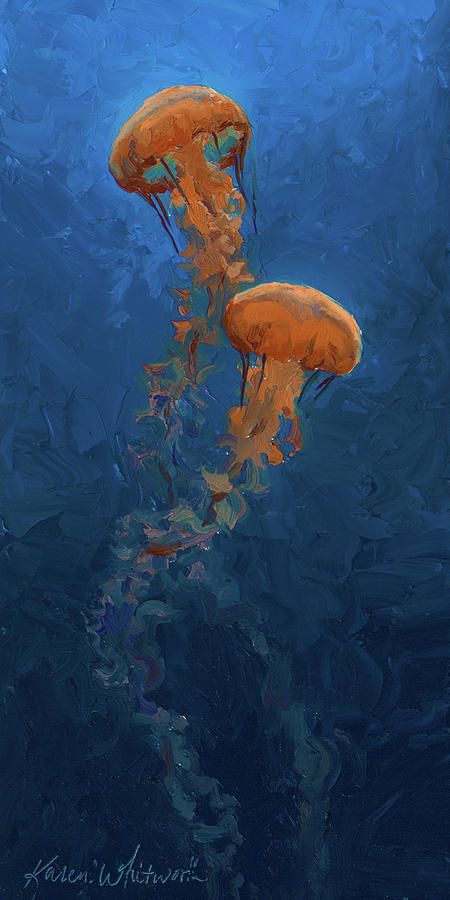 Orange Jellyfish, Sztuka Science Fiction, Ocean Art Painting, Roses Painting, Underwater Painting, Underwater Art, Arte Van Gogh, Kunst Inspiration, Seni Cat Air