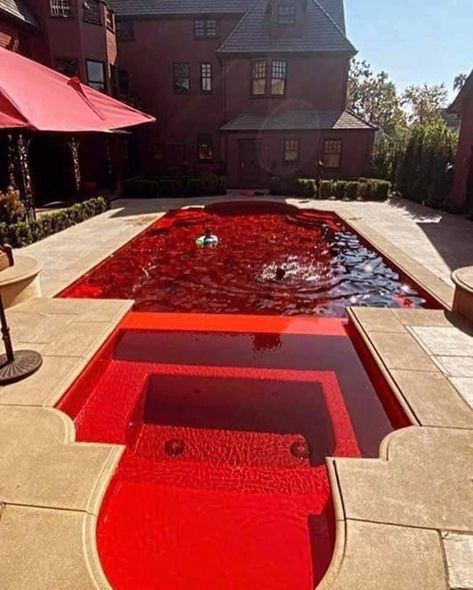 Vampire Room, Red Pool, Red Vampire, Goth Houses, Pool Paint, Vampire Blood, Red Tiles, Dark Home Decor, Dark Home