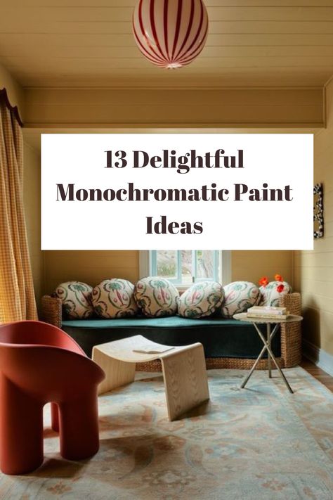 Beige Monochromatic Interior, Monochromatic Office Paint, Monochrome Painted Room, Monochromatic Painted Rooms, Monochrome Room Paint, Monochrome Living Room With Pop Of Color, Monochromatic Room Paint, Mustard Living Room Walls, Color Drenched Living Room