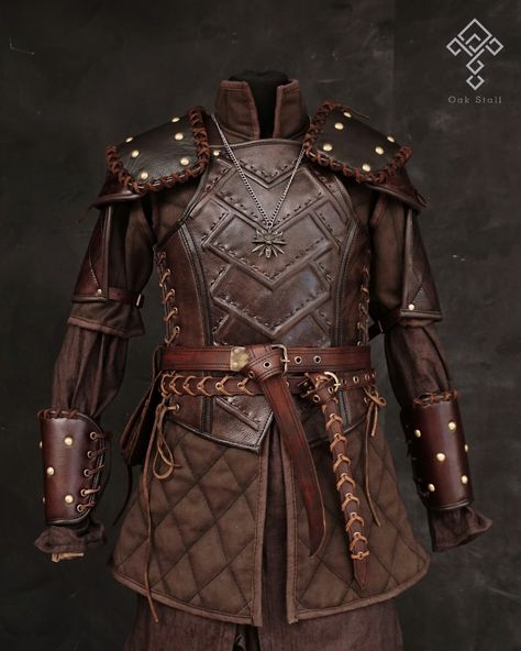 Bespoke, handmade costume created for one of The Witcher larp events Fantasy Armor Leather, Cosplay Leather Armor, Medieval Armour Reference, D&d Leather Armor, Leather Armour Dnd, Leather Gambeson, Leather Armor Art, Gambeson Armour, Leather Armor Dnd