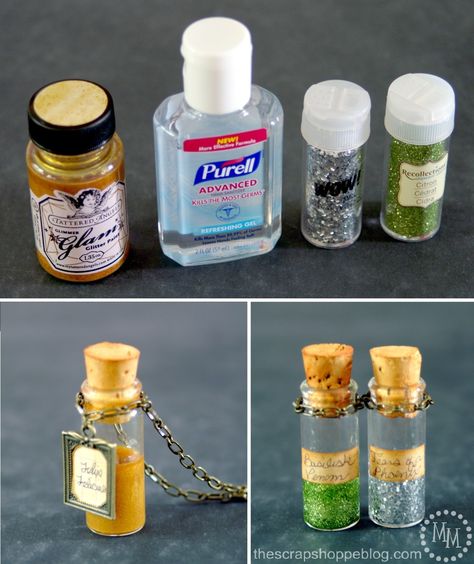 Potion Necklace Diy, Potion Bottle Necklace Diy, Diy Love Potion Bottles, Diy Mini Potion Bottles, Diy Harry Potter Potion Bottles, Glitter Potion Bottles Diy, Diy Harry Potter Jewelry, Mini Potion Bottles Diy, Harry Potter Diy Ornaments