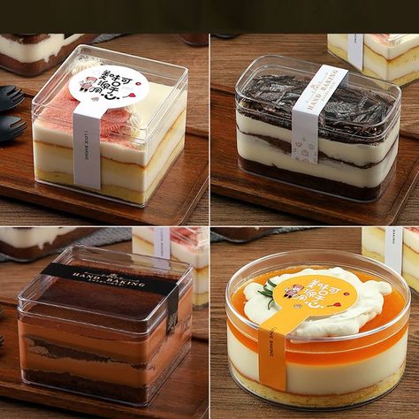 480ml Custom PS Transparent Plastic Biscuit Cake Container Container Cake Ideas, Plastic Cake Containers, Cake In A Box Ideas, Cake Container Ideas, Cake To Go Packaging, Tiramisu Packaging Ideas, Cake In Container, Dessert Box Packaging, Dessert Box Aesthetic