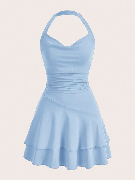 SHEIN MOD Knitted Halterneck Slim Fit Women's Bodycon DressI discovered amazing products on SHEIN.com, come check them out! Cute Dresses Blue, Dress Soiree, Vestido Shein, Cute Blue Dresses, Soiree Dresses, Elegant White Dress, Blue Bodycon Dress, Gaun Fashion, Marine Uniform