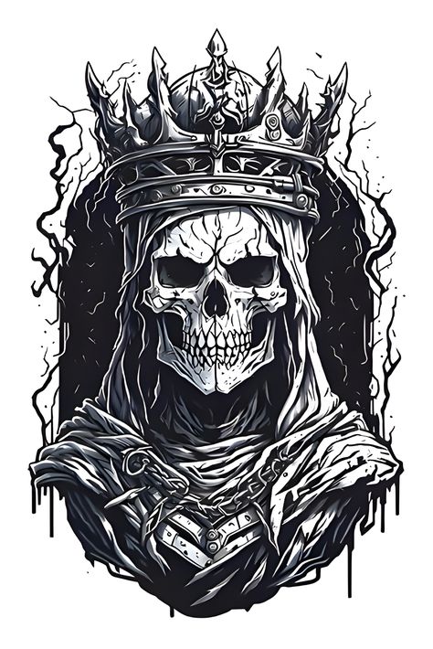 This unique and stylish Skull King t-shirt is perfect for any fan of streetwear, goth, punk, or rockabilly fashion. The high-quality graphic print features a skull wearing a crown, making it a statement piece that will turn heads wherever you go. The shirt is made from a soft and comfortable blend of cotton and polyester, making it perfect for everyday wear. Skull King t-shirt, streetwear, goth, punk, rockabilly, unisex, graphic tee, statement piece, unique, stylish, high-quality, comfortable Skull Hand Tattoo, Wearing A Crown, Chest Piece Tattoos, Dark Art Tattoo, Seni 3d, Desenho Tattoo, Skull Wallpaper, Dark Art Drawings, Dark Art Illustrations