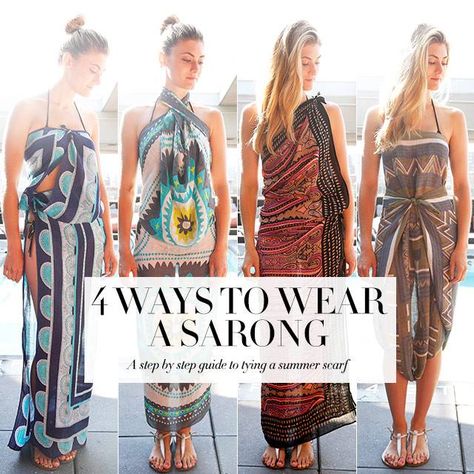 http://www.harpersbazaar.com/fashion/fashion-articles/how-to-tie-a-sarong Sarong Wrap Diy How To Use, Ways To Wear A Sarong, Ways To Tie A Sarong, Sarong Clip, Tie A Sarong, How To Tie A Sarong, Sarong Tying, Sarong Dress, Sarong Skirt