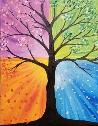 Paint-Parties are starting at Golden Valley Brewery!  Every Third Tuesday! Come and celebrate spring, and LIFE, by painting "Four Seasons Tree" - NO experience required - ALL ages welcome - FUN guaranteed!  I'll walk you through it, step-by-step, and help you find your own inner-artist! $45/adult for everything - including a $10 voucher towards your tab. $25/child under 18 (no voucher included). #art #artclass #children #couples #datenight #event #family #fun #girlsnightout Four Seasons Painting, Four Seasons Tree, Art Paint Party, Kids Painting Party, Family Tree Painting, Trees For Kids, Cider House, Paint Night, Spring Painting