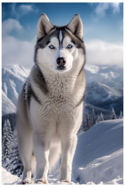 Stunning Siberian Husky on snowy mountains. Black and white with piercing blue eyes! Small Husky, Haski Dog, Husky Facts, Siberian Husky Facts, Baby Husky, Black Husky, Husky With Blue Eyes, White Siberian Husky, Baby Huskies