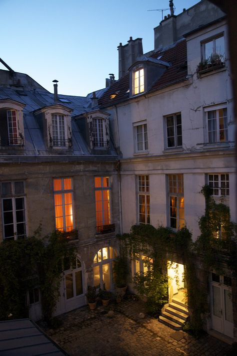 courtyard in the Marais, Paris | photo by R. O. Flinn Bohol, Geneva, Parisian Style Nyc Apartment, Paris Courtyard, Paris Apartments, Residential Building, Pretty Places, Apartment Building, Future House