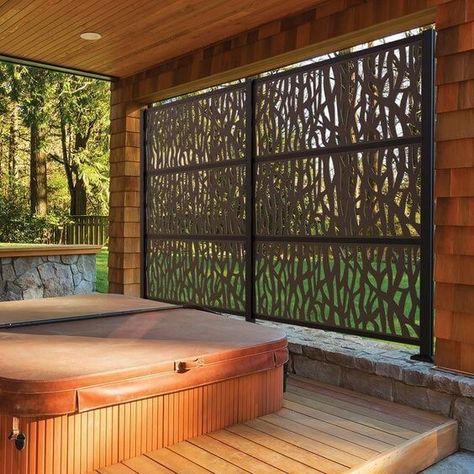 8 Outdoor Privacy Screen Ideas For Decks - ROLLerUP Patio Plan, Pergola Ideas Privacy, Easy Deck, Pergola Decorations, Garden Bed Layout, Decorative Screen Panels, Amazing Backyard, Pergola Diy, Small Pergola