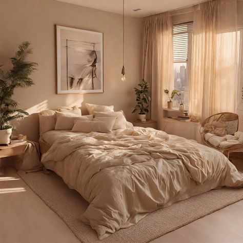 The subtle beige hues bring a touch of warmth to your space, creating an inviting and tranquil atmosphere. Crafted with care, the duvet cover set combines comfort and style, transforming your bed into a focal point of understated luxury. Elevate your sleep space and let the timeless allure of Beige Beige Walls Bedroom, Chambre Inspo, Beige Room, Earthy Bedroom, Peaceful Bedroom, Neutral Bedroom Decor, Warm Bedroom, Brown Rooms, Romantic Bedroom Decor
