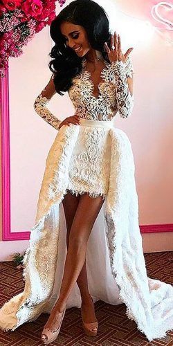 Civil Wedding Dress Courts Brides, High Low Wedding Dress With Sleeves, Wedding Dresses Short Bride, Hi Low Wedding Dress, High Low Wedding Dresses, High Low Wedding Dress, V Neck Wedding Dresses, Short Wedding Gowns, Wedding Dresses High Low