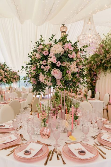 Gold Pink And White Wedding, Pink Destination Wedding, Timeless Pink Wedding, Light Pink Wedding Reception, Light Pink Wedding Aesthetic, Wedding Flowers White And Pink, Romantic Pastel Wedding Theme, Aesthetic Pink Wedding, Pink Accent Wedding
