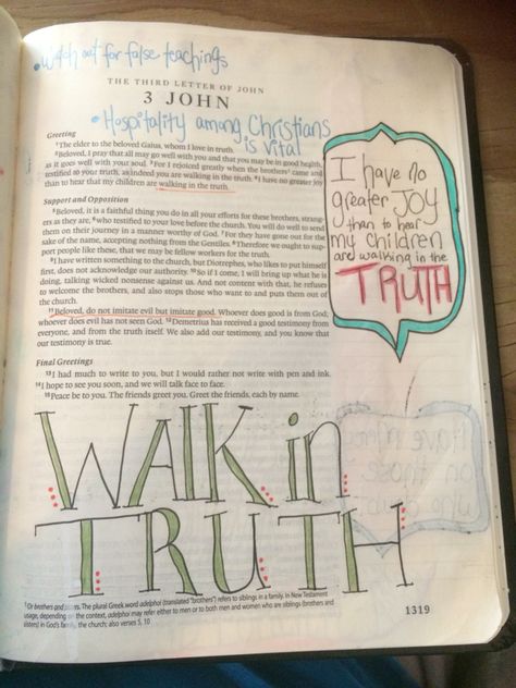 3 john in journaling Bible.  Art work in Bible. 3 John Bible Journaling, Bible Meditation, John Bible, Illustrated Faith Bible Journaling, Illustrated Faith Bible, Picture Journal, Bible Lettering, Bible Doodles, Faith Art Journaling