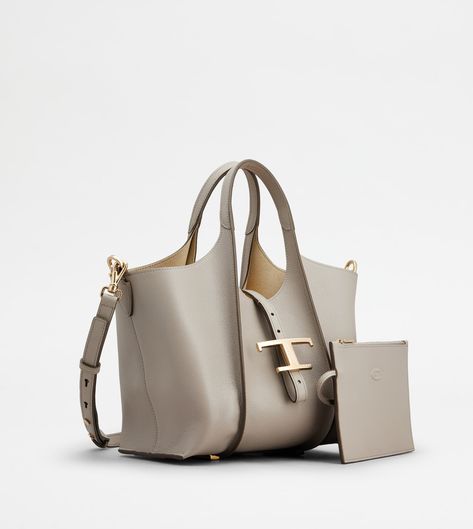 Woman GREY T Timeless Shopping Bag in Leather Mini XBWTSBA9100Q8EPZB221 | Tods The Row Bag, Minimalist Handbag, Tods Bag, Leather Zip Pouch, Luxury Bags Collection, Bag Obsession, Grey Bag, Mode Casual, Chic Bags