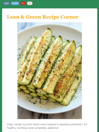 Check out this Mad Mimi newsletter Baked Parmesan Zucchini, Medifast Recipes, Zucchini Sticks, Lean Protein Meals, Optavia Recipes, Lean And Green, Green Meals, Plant Based Snacks, Lean Meals