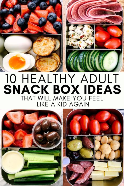 Healthy Snack Boxes, Healthy Portable Snacks, Adult Snacks, Snack Boxes Healthy, Healthy Lunches For Work, Snack Boxes, Meal Prep Snacks, Healthy Lunch Meal Prep, Resep Diet