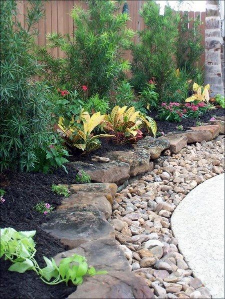 Top 40 Best Stone Edging Ideas - Exterior Landscaping Designs Cobblestone Landscaping, Backyard Gate, Backyard Creations, River Rock Landscaping, Stone Landscaping, Hardscape Design, House Backyard, Edging Ideas, Small Backyard Gardens