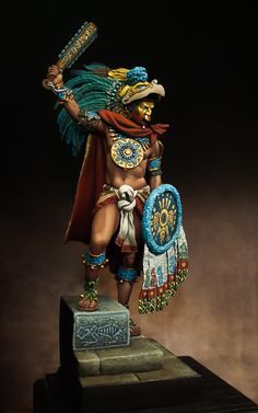 Montezuma - Aztec Emperor. by Alessandro · Putty&Paint Figurine, Painting Skin Tones, Aztec Costume, Aztec Emperor, Aztec Statues, Painting Skin, Warrior Fashion, Aztec Drawing, The Last Emperor