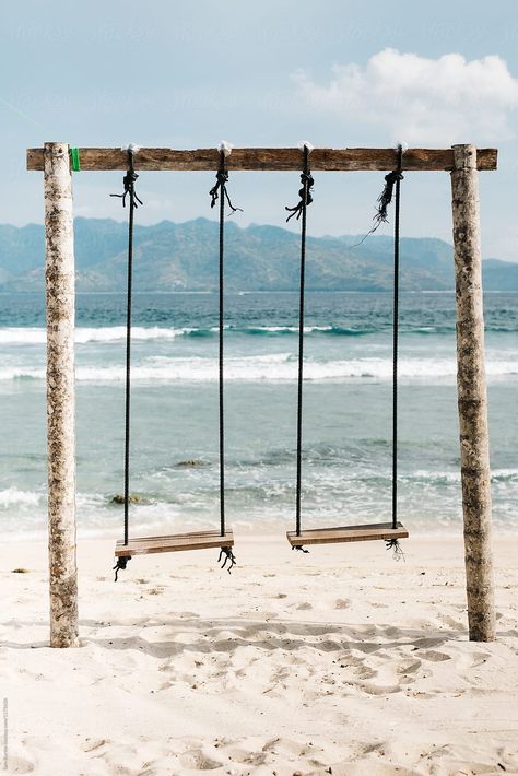 Beach Swings | Stocksy United Garden Swings, Swings For Home, Beach Swings, Outdoor Swings, Beach Swing, Home Swing, Beach Hammock, Beach Cabana, Beach Lounge