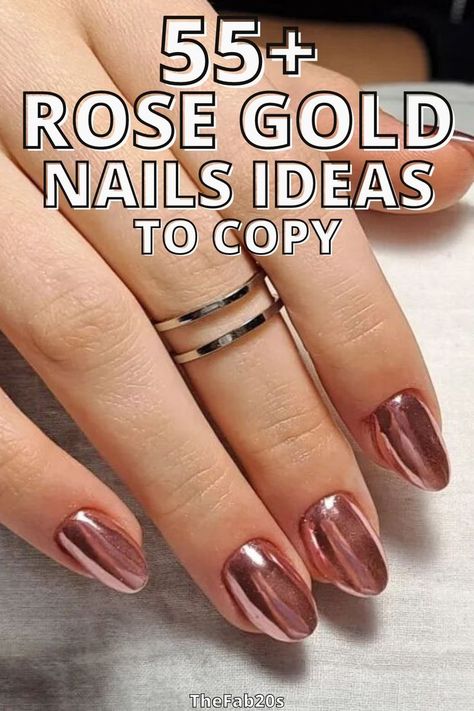 Rose Gold Nails Gel, Rose Gold Nail Designs, Copper Nails Designs, Rose Gold Metallic Nails, Chrome Nails Rose Gold, Rose Gold Manicure, Gold Tip Nails, Gold Nails Wedding, Rose Gold Nail