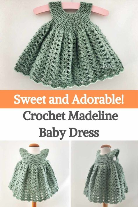 Free Newborn Crochet Dress Patterns, Baby Girl Dress Crochet Free Pattern, Crotchet Baby Dress, Crochet Baby Dress Tutorial, Free Crochet Pattern Baby Dress, Doll Crochet Dress, Free Baby Dress Crochet Pattern, Crochet Baby Gifts Girl, Baby Romper Crochet Pattern Free