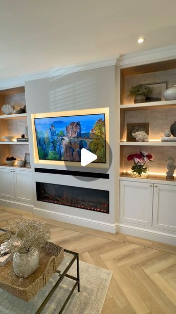 Building A Tv Wall Unit, Mdf Media Wall, Lounge Media Wall, Full Wall Tv Unit Interior Design, Hidden Tv Wall, Media Wall With Fireplace And Tv, Media Wall With Fireplace, Wall Units With Fireplace, Built In Tv