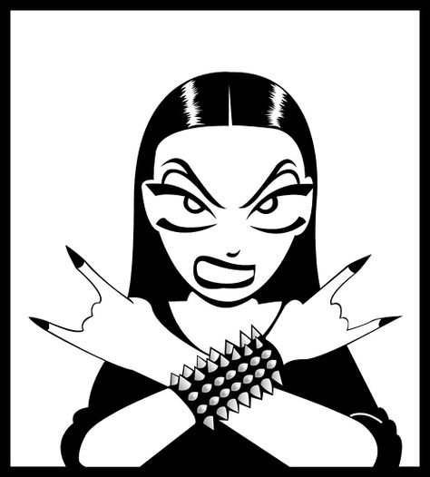 my alter ego Nemi Nemi Comic, Stile Punk Rock, American Traditional Tattoo Designs, Metal Drawing, Metalhead Girl, Traditional Tattoo Designs, Black Metal Girl, Black Metal Art, Arte Punk