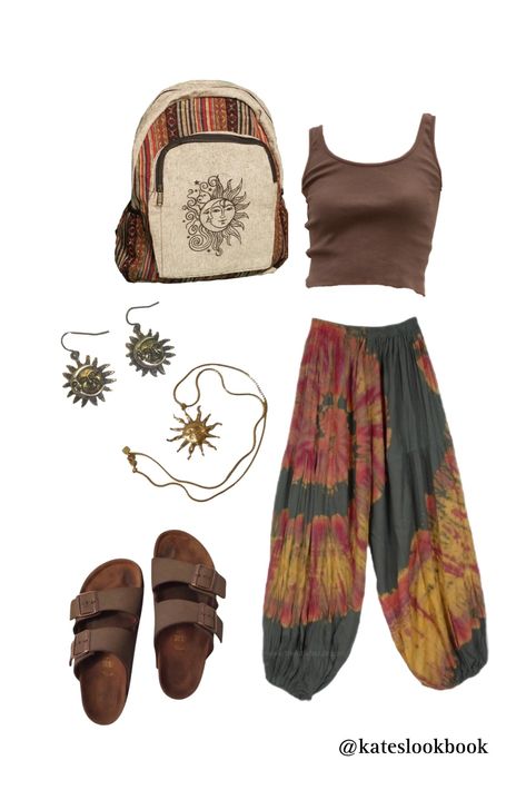 Boho Baggy Outfit, Country Couture Outfit, Bohieman Outfits, Dark Hippy Outfits, 70s Earthy Outfits, Hippy Cottagecore Outfits, Boho Outfit Board, Hippie Outfits Aesthetic 70s, Biology Aesthetic Outfit