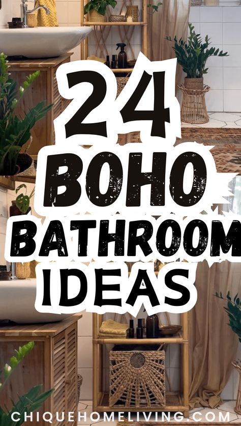 Check out these 24 Stunning Ideas! Infuse your bathing sanctuary with free-spirited vibes and eclectic charm that capture the essence of bohemian style. Bohemian Half Bath, Boho Costal Bathroom, Bohemian Small Bathroom, Diy Bathroom Plant Decor, Sage Boho Bathroom, Beautiful Showers Bathroom, Boho Small Bathroom Decor, Small Bathroom Boho Decor, Small Bathroom Decor Eclectic