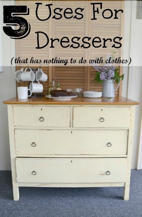 mycreativedays: 5 Uses For Dressers {That Has Nothing To Do With Clothes} Upcycling, Upcycled Home Decor, Thrift Store Furniture Makeover Diy, Coastal Living Room Furniture, Dresser In Living Room, Diy Macramé, Repurposed Dresser, Thrift Store Furniture, Budget Home Decorating
