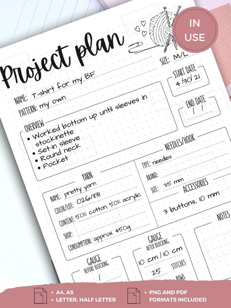 Printable planner for your next knitting or crochet project Organisation, Crochet Project Planner, Wedding Planner Printable, Craft Journal, Free Wedding Planner, Bullet Journal For Beginners, Planner Spreads, Life Binder, Planner Free