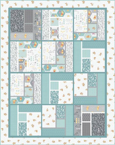 Winnie The Pooh - Whimsical Free Quilt Pattern Whimsical Quilt Free Pattern, Quilts Twin Size, Free Town Square Quilt Pattern, 7 Fabric Quilt Pattern, Cot Quilts To Sew, Winnie The Pooh Quilt Patterns, Building Blocks Quilt Pattern Free, Baby Quilt Ideas Boy, Beginners Quilt Patterns Free