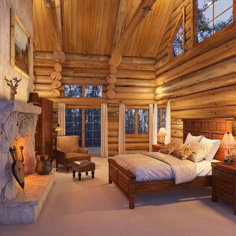 Log Home Decorating, Log Cabin Bedroom, Rustic Bedrooms, Log Cabin Interior, Log Home Designs, Rustic Log Cabin, Cabin Bedroom, Rustic Chic Decor, Rustic Cabin Decor