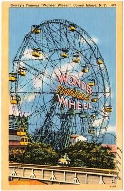 Deno's Wonder Wheel – Brooklyn, New York | Atlas Obscura Wonder Wheel, Island Poster, Essex County, History For Kids, Commute To Work, Postcard Collection, Thrill Ride, First Photograph, Coney Island